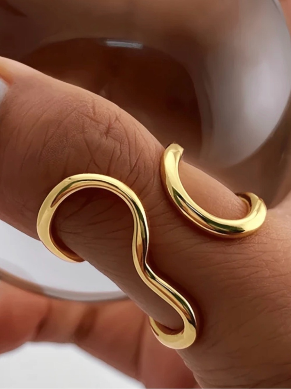 Gold Wave Open Ring — Women Jewelry